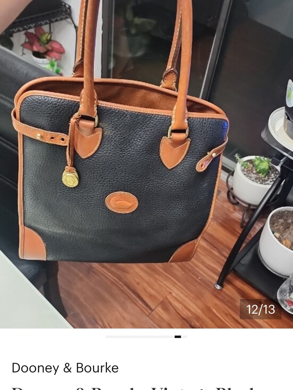 Dooney & Bourke Black with Brown Trim Leather Satchel - Picture 7 of 8